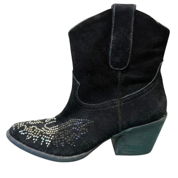 Reba Black Suede Studded Western Cowboy Ankle Boots Size 8 - Picture 3 of 5